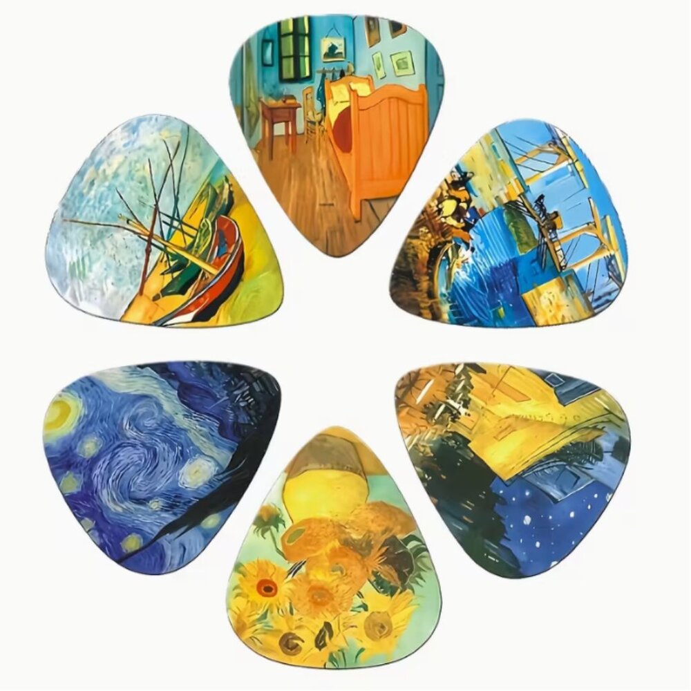 Van Gogh Guitar Picks Set 6pcs .71mm Dual Sided Art Plectrum Collection Giftable